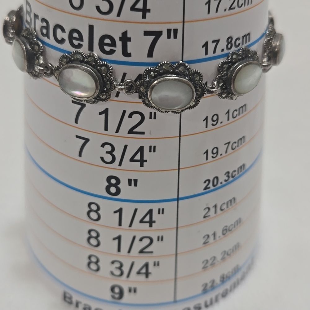 Art Deco Sterling Silver Moonstone And Marcasite Bracelet - Picture 4 of 8